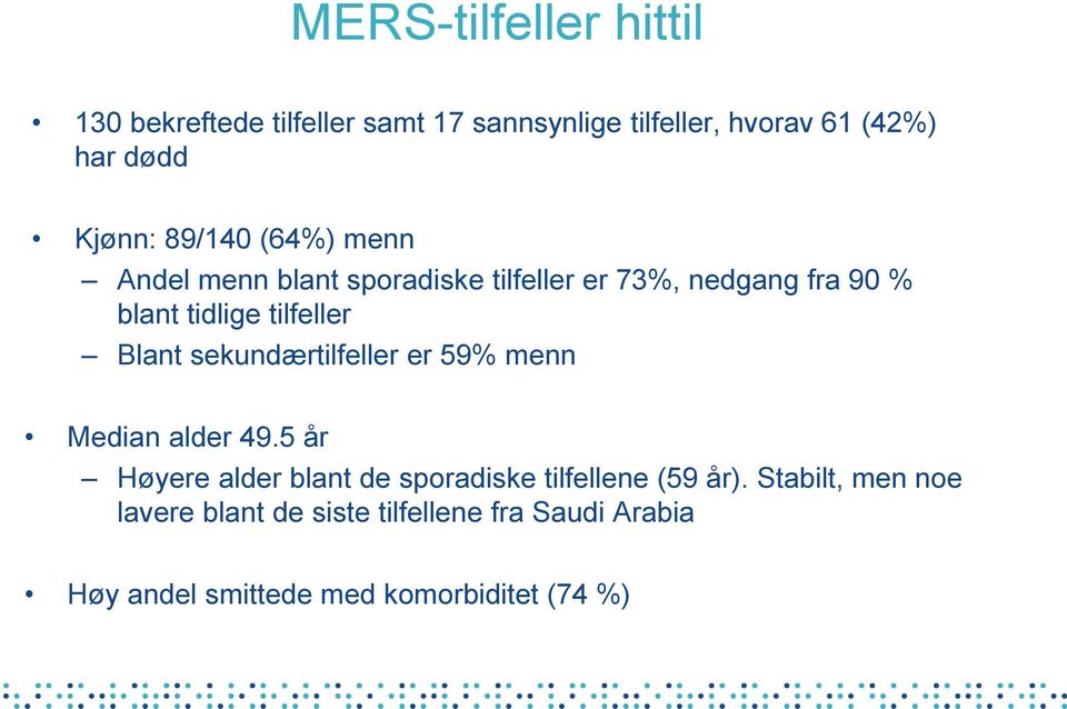 tilfeller Blant sekundærtilfeller er 59% menn Median alder 49.