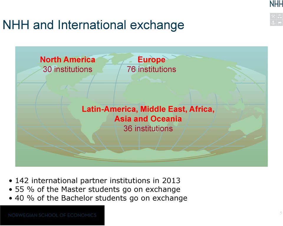 institutions 142 international partner institutions in 2013 55 % of the