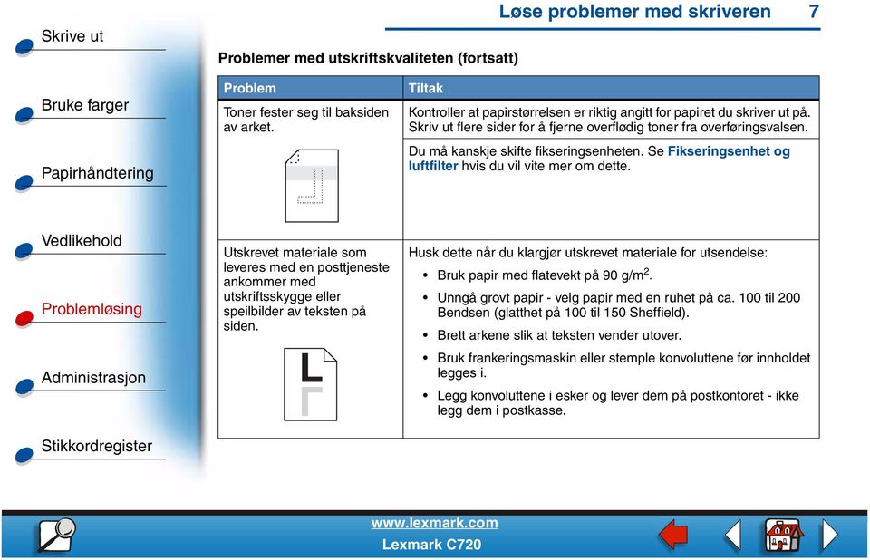 Utskrevet materiale som leveres med en posttjeneste ankommer med utskriftsskygge eller speilbilder av teksten på siden.