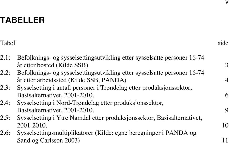 3: Sysselsetting i antall personer i Trøndelag etter produksjonssektor, Basisalternativet, 2001-2010. 6 2.
