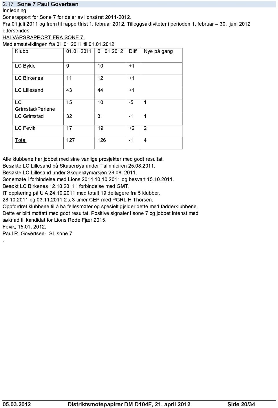 ettersendes HALVÅRSRAPPORT FRA SONE 7. Medlemsutviklingen fra 01.