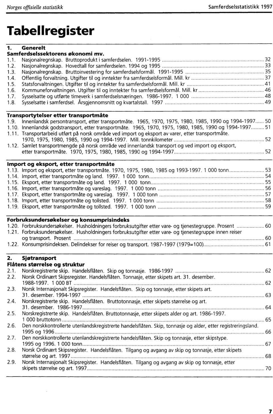 Utgifter til og inntekter fra samferdselsformål. Mill. kr 41 1.6. Kommuneforvaltningen. Utgifter til og inntekter fra samferdselsformål. Mill. kr 46 1.7.