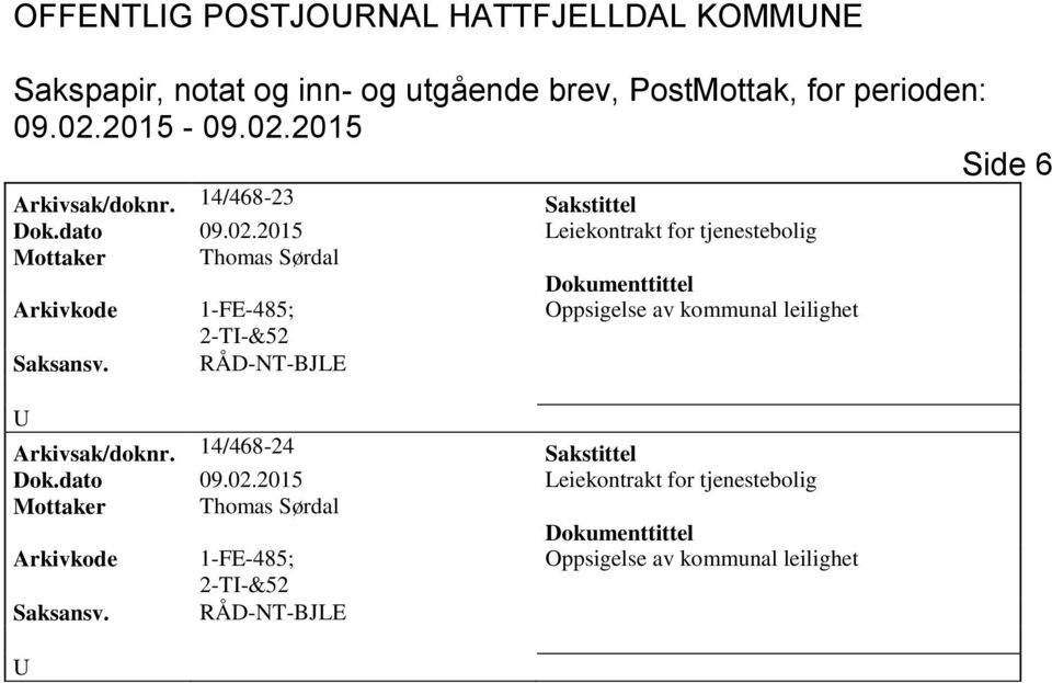 kommunal leilighet 2-T-&52 Arkivsak/doknr. 14/468-24 Sakstittel Dok.dato 09.