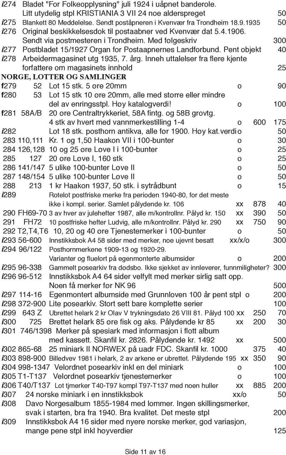 Pent objekt 40 i 278 Arbeidermagasinet utg 1935, 7. årg. Inneh uttalelser fra flere kjente forfattere om magasinets innhold 25 NORGE, LOTTER OG SAMLINGER f 279 52 Lot 15 stk.