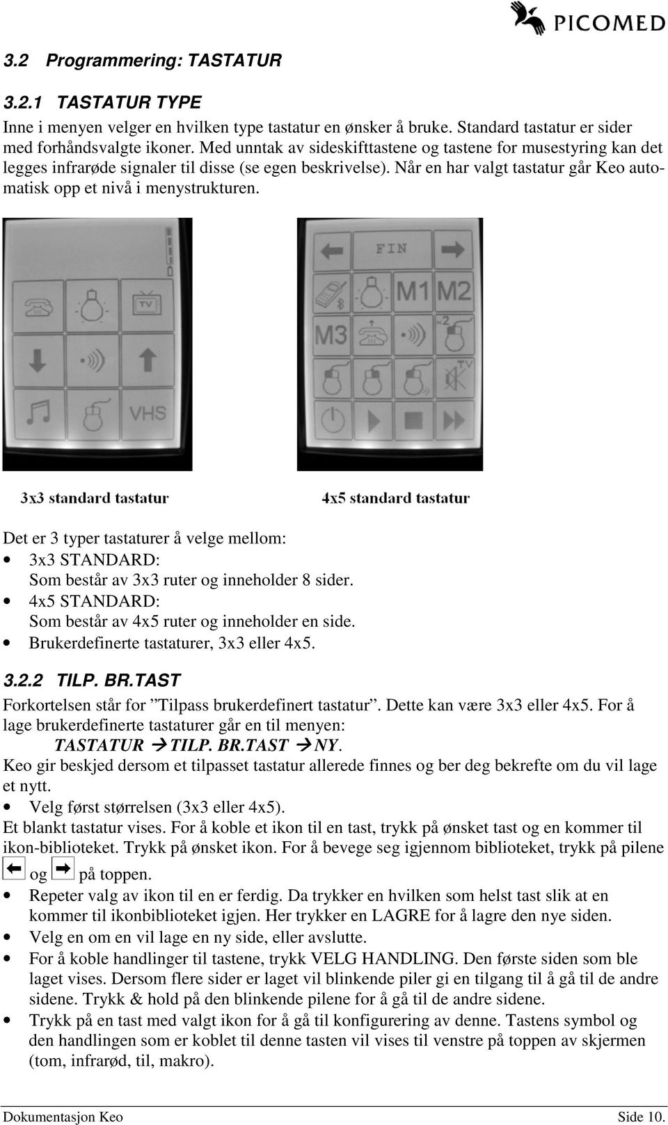 Det er 3 typer tastaturer å velge mellom: 3x3 STANDARD: Som består av 3x3 ruter og inneholder 8 sider. 4x5 STANDARD: Som består av 4x5 ruter og inneholder en side.