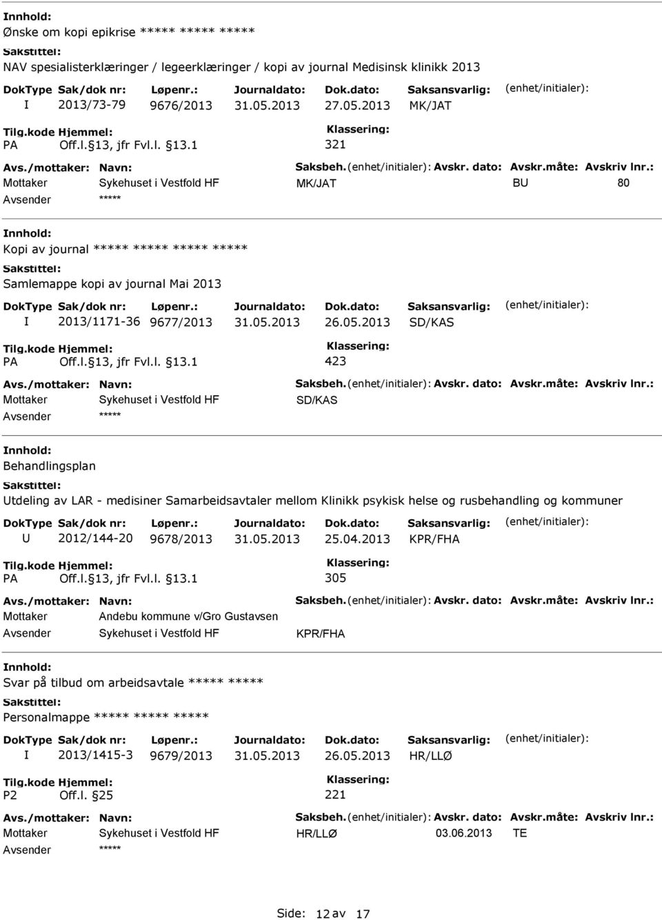 04.2013 KPR/FHA 305 Avs./mottaker: Navn: Saksbeh. Avskr. dato: Avskr.måte: Avskriv lnr.: Mottaker Andebu kommune v/gro Gustavsen KPR/FHA 2013/1415-3 9679/2013 26.05.2013 Avs./mottaker: Navn: Saksbeh. Avskr. dato: Avskr.måte: Avskriv lnr.: 03.