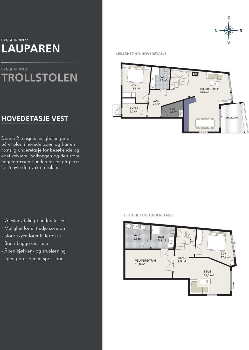 underetasje for besøkende og eget velvære. Balkongen og den store hageterrassen i underetasjen gir plass for å nyte den vakre utsikten.