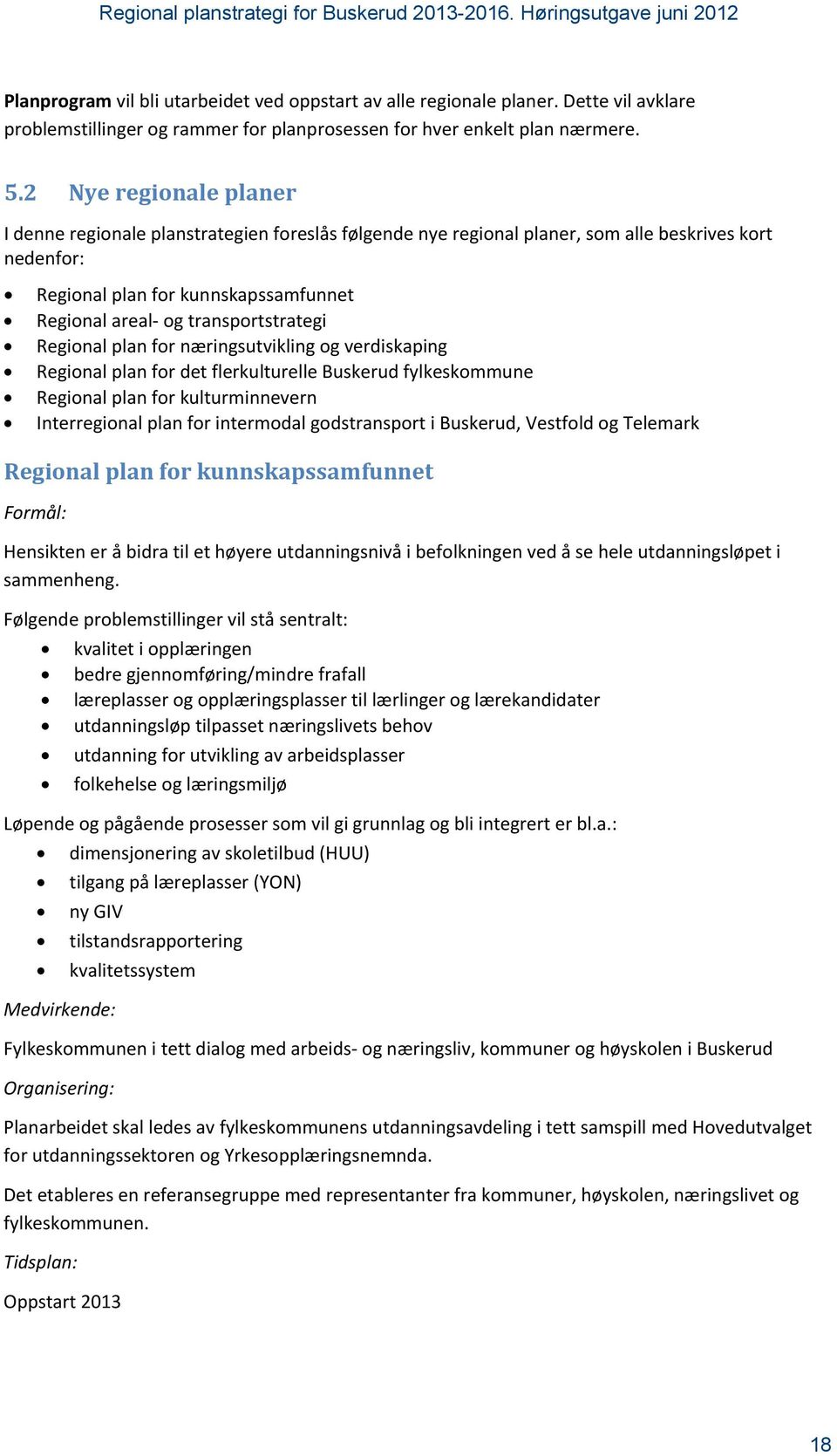 transportstrategi Regional plan for næringsutvikling og verdiskaping Regional plan for det flerkulturelle Buskerud fylkeskommune Regional plan for kulturminnevern Interregional plan for intermodal