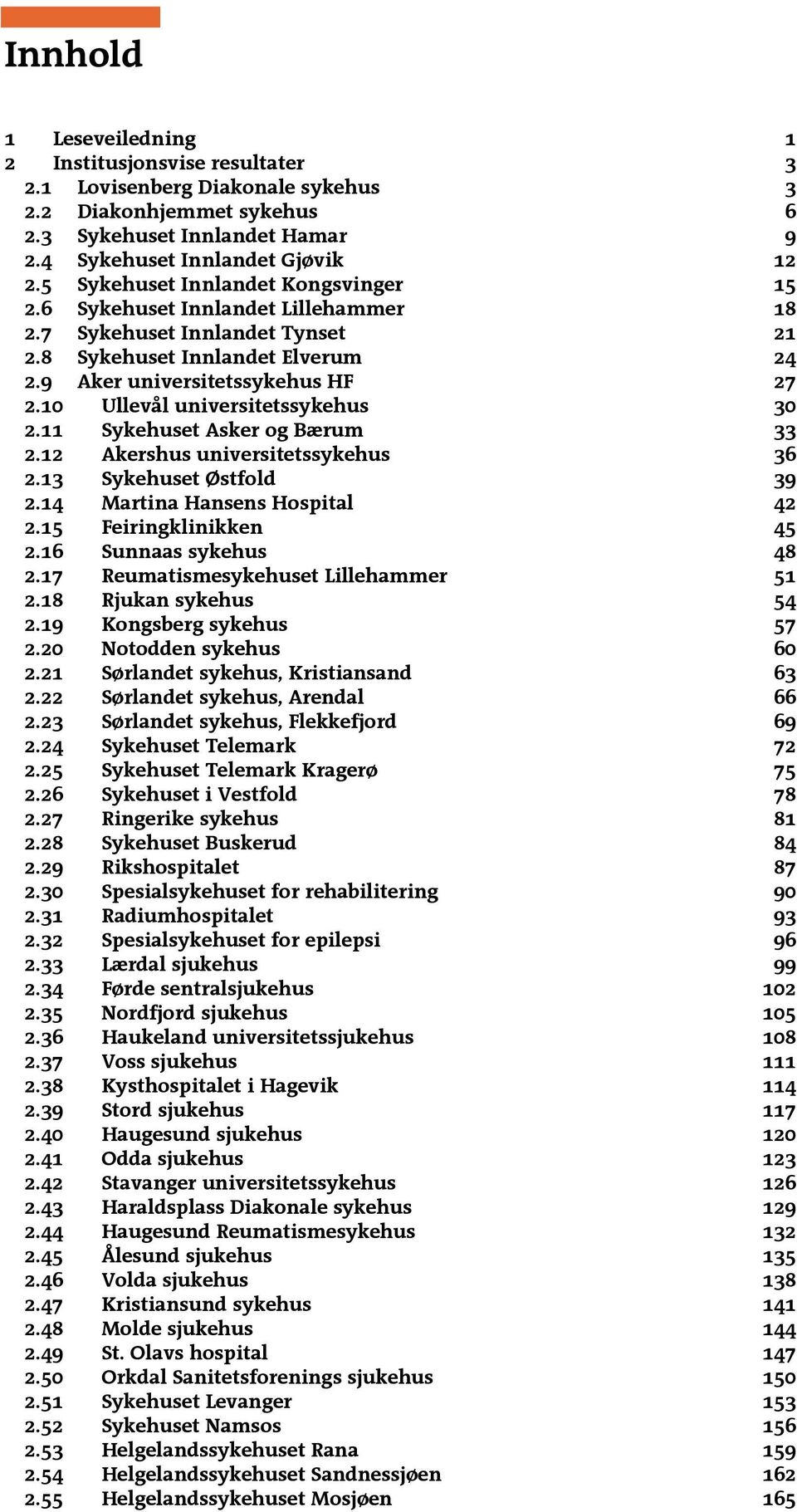 10 Ullevål universitetssykehus 30 2.11 Sykehuset Asker og Bærum 33 2.12 Akershus universitetssykehus 36 2.13 Sykehuset Østfold 39 2.14 Martina Hansens Hospital 42 2.15 Feiringklinikken 45 2.