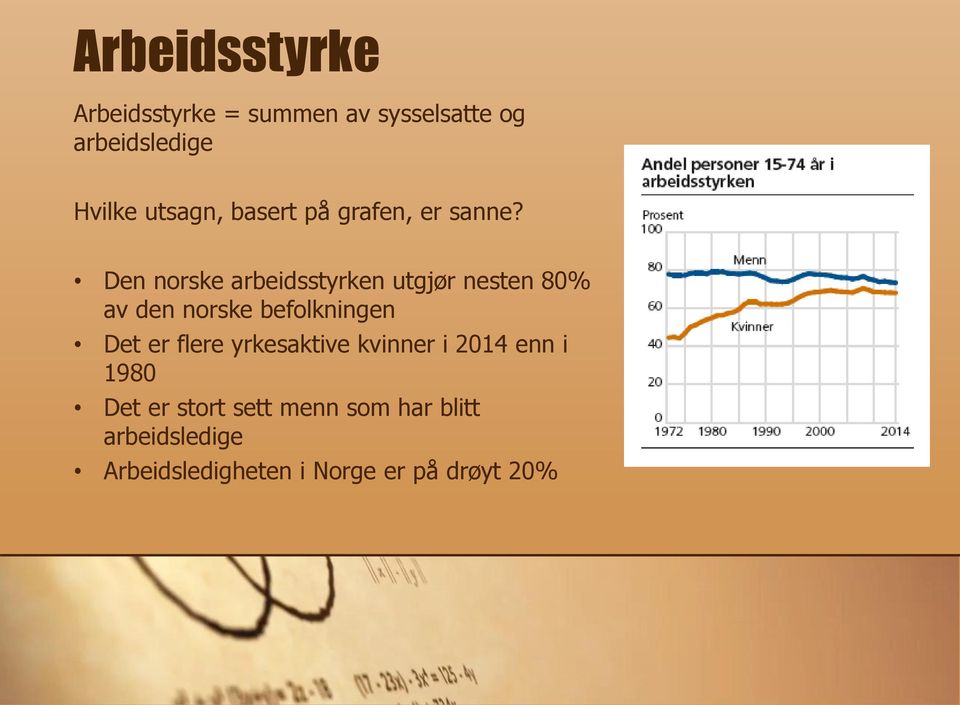 Den norske arbeidsstyrken utgjør nesten 80% av den norske befolkningen Det er