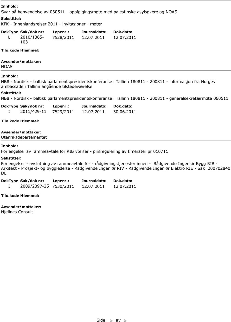 180811-200811 - generalsekretærmøte 060511 2011/429-11 7529/2011 tenriksdepartementet Forlengelse av rammeavtale for RB ytelser - prisregulering av timerater pr 010711 Forlengelse - avslutning av