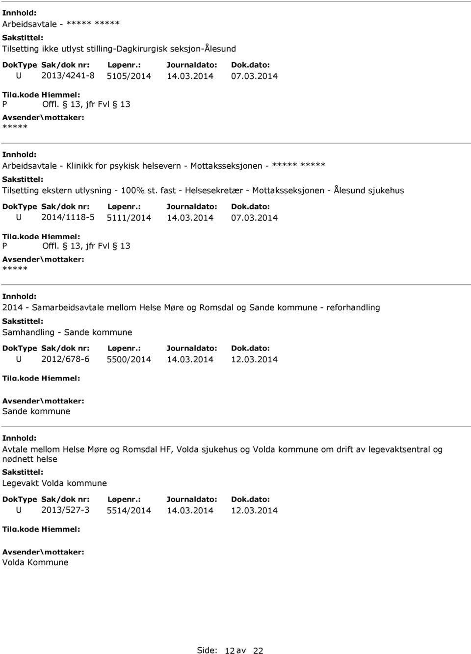 fast - Helsesekretær - Mottaksseksjonen - Ålesund sjukehus 2014/1118-5 5111/2014 07.03.