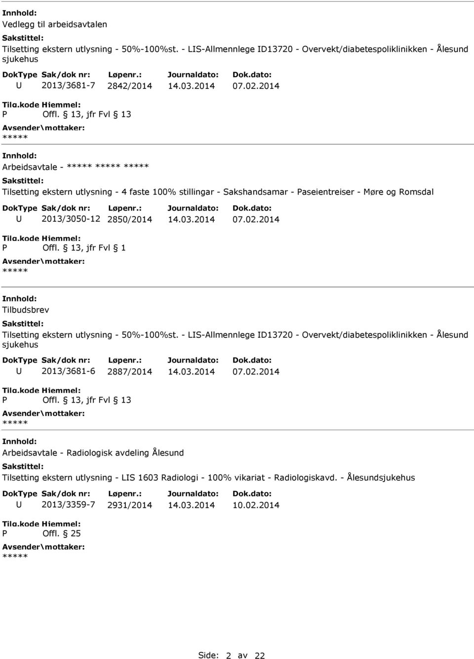 2014 Tilbudsbrev Tilsetting ekstern utlysning - 50%-100%st. - LS-Allmennlege D13720 - Overvekt/diabetespoliklinikken - Ålesund sjukehus 2013/3681-6 2887/2014 07.02.