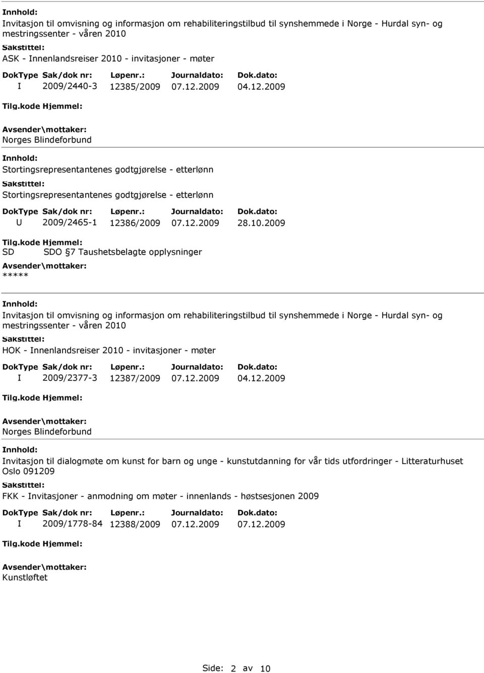 2009 nvitasjon til omvisning og informasjon om rehabiliteringstilbud til synshemmede i Norge - Hurdal syn- og mestringssenter - våren 2010 HOK - nnenlandsreiser 2010 - invitasjoner - møter