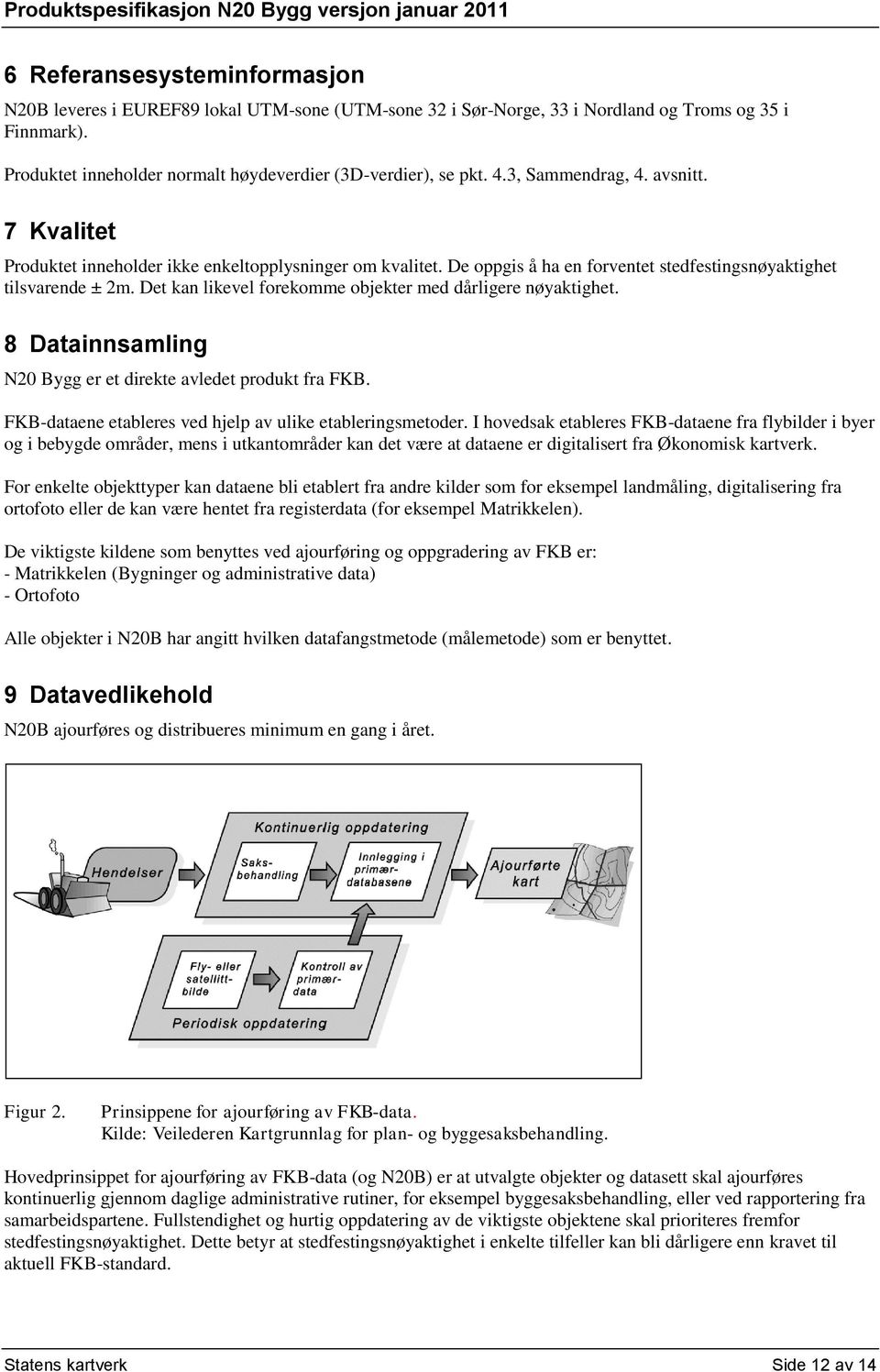 Det kan likevel forekomme objekter med dårligere nøyaktighet. 8 Datainnsamling N20 Bygg er et direkte avledet produkt fra FKB. FKB-dataene etableres ved hjelp av ulike etableringsmetoder.