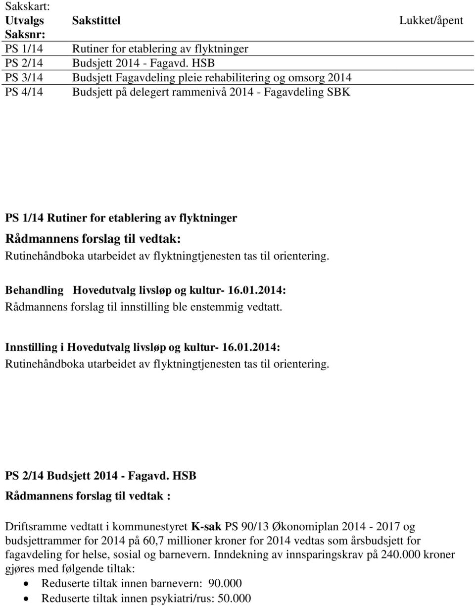 Rådmannens forslag til vedtak: Rutinehåndboka utarbeidet av flyktningtjenesten tas til orientering. Rådmannens forslag til innstilling ble enstemmig vedtatt.