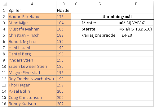 Oppgaver i Nummer 8 5.49, 521, 522, 523, 527a 4.19, 4.20 Sortere tabellen For lettere å kontrollere at median, typetall og variasjonsbredde stemmer kan du sortere tabellen.