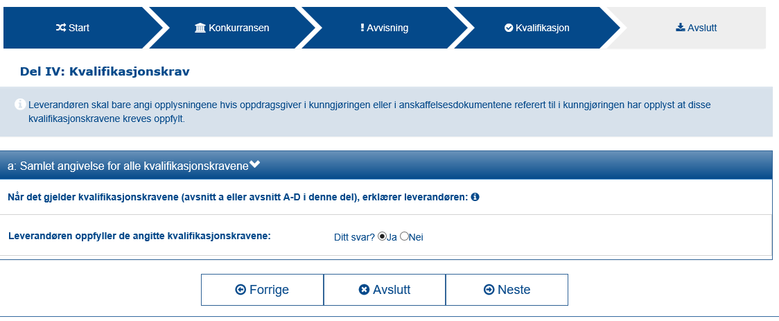 Seksjon III: D «Andre avvisningsgrunner som er fastsatt i den nasjonale lovgivningen i oppdragsgivers medlemsstat».