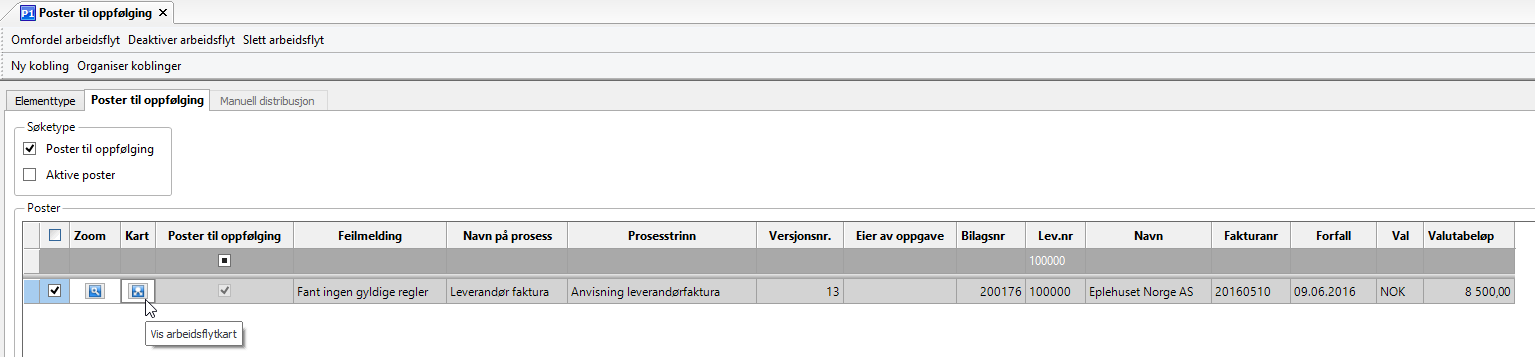 Vis arbeidsflytkart Prosessoversikten