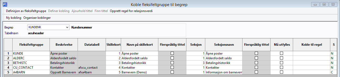 Knytt flexifeltet til ønsket begrep Hent opp flexifeltgruppen du opprettet Velg skillekort/arkfane