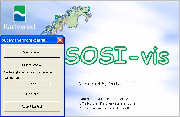 Start SOSI-Vis og sjekk om det finnes nye oppdateringer ved å trykke på Start kontroll.
