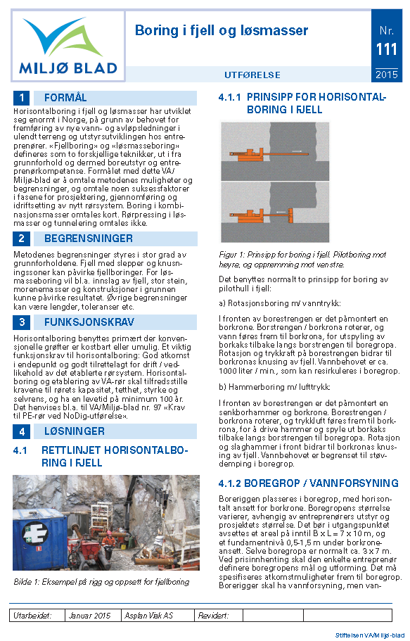 VA/Miljø-blad Boring i fjell og løsmasser