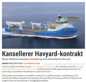 Driver 5): Offshorerelatert skipsbygging På verdensbasis overskuddstilbud av de fleste typer offshorefartøy. I 2015 kun inngått 7 nye ordrer for bygging av offshorefartøy i Norge.