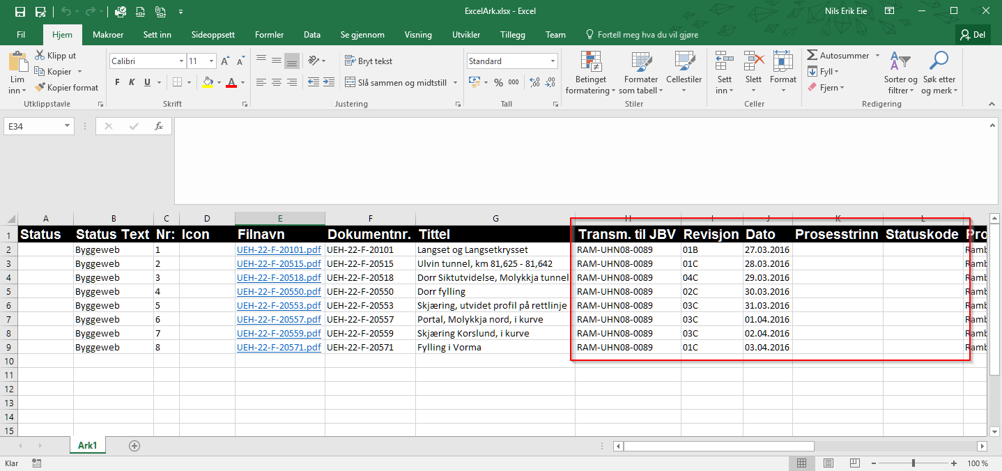 BIM2Share Extended Workspace: Brukerveiledning side 17/51 3.10 Eksport av metadata 1. Merk de filer du ønsker å endre metadata på.