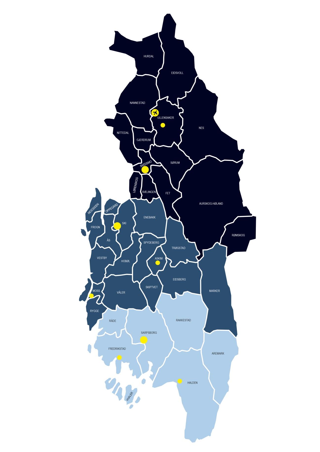 Arbeidsgruppens forslag: 3 geografiske driftsenheter (GDE/TE): Romerike Follo Nedre