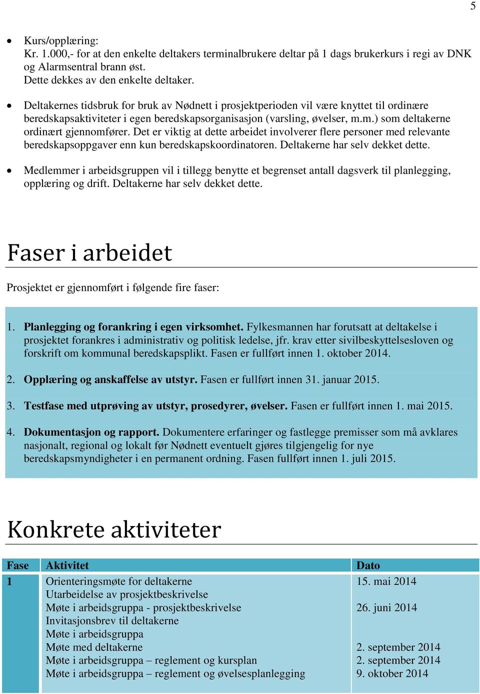 m.) som deltakerne ordinært gjennomfører. Det er viktig at dette arbeidet involverer flere personer med relevante beredskapsoppgaver enn kun beredskapskoordinatoren. Deltakerne har selv dekket dette.