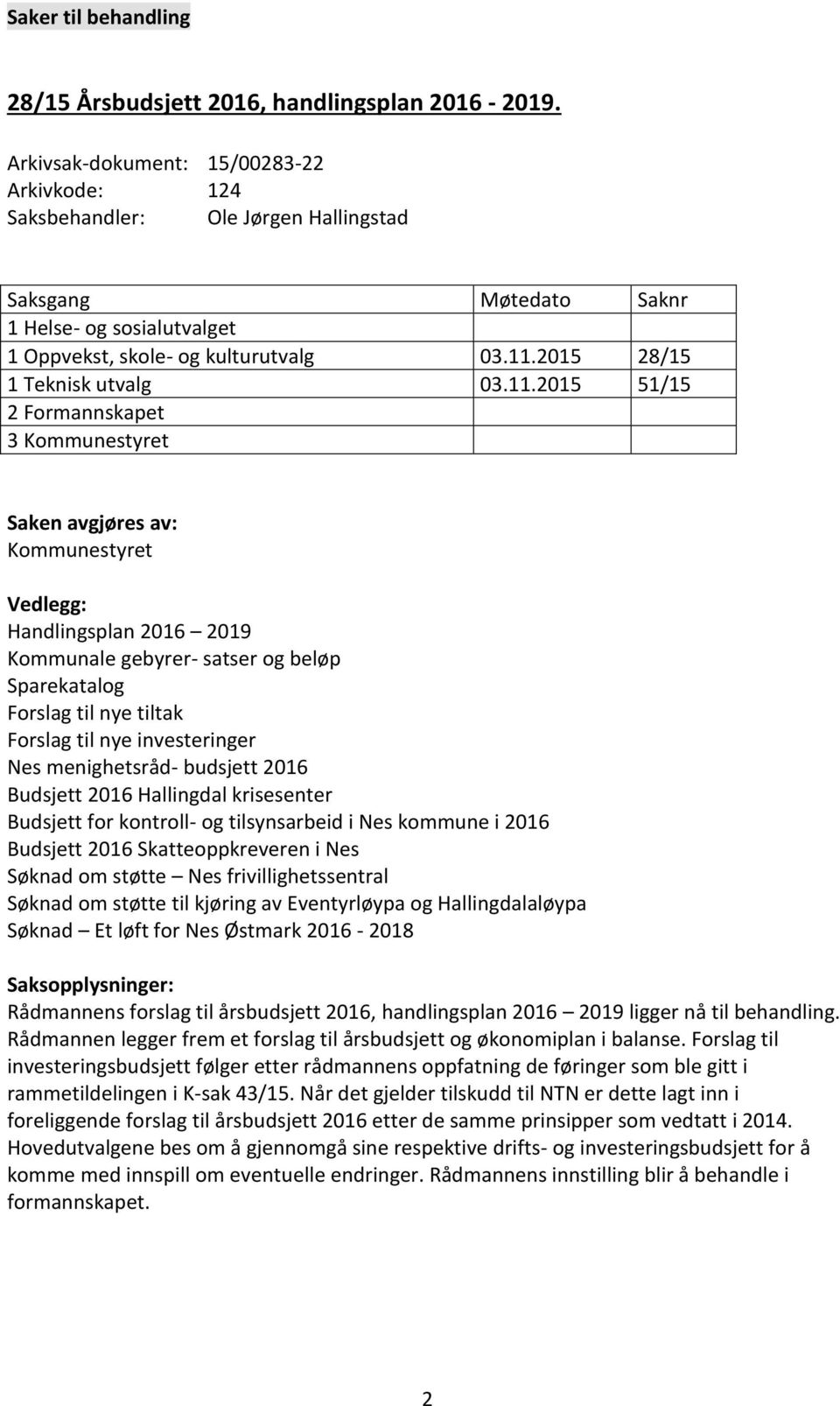 2015 28/15 1 Teknisk utvalg 03.11.