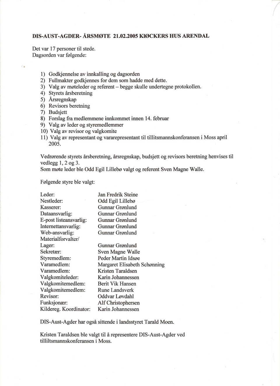 4) Styrets årsberetning 5) Årsregnskap 6) Revisors beretning 7) Budsjett 8) Forslag fra medlemmene innkommet innen 14.