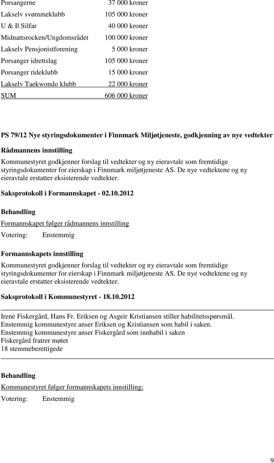 innstilling Kommunestyret godkjenner forslag til vedtekter og ny eieravtale som fremtidige styringsdokumenter for eierskap i Finnmark miljøtjeneste AS.