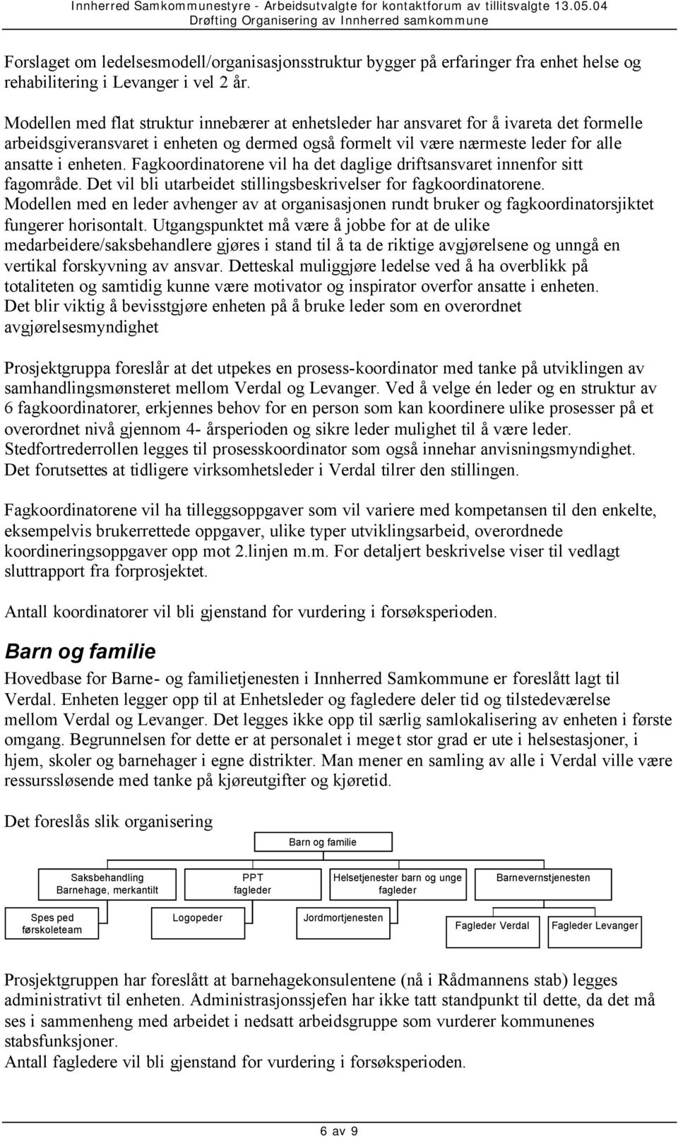 Fagkoordinatorene vil ha det daglige driftsansvaret innenfor sitt fagområde. Det vil bli utarbeidet stillingsbeskrivelser for fagkoordinatorene.