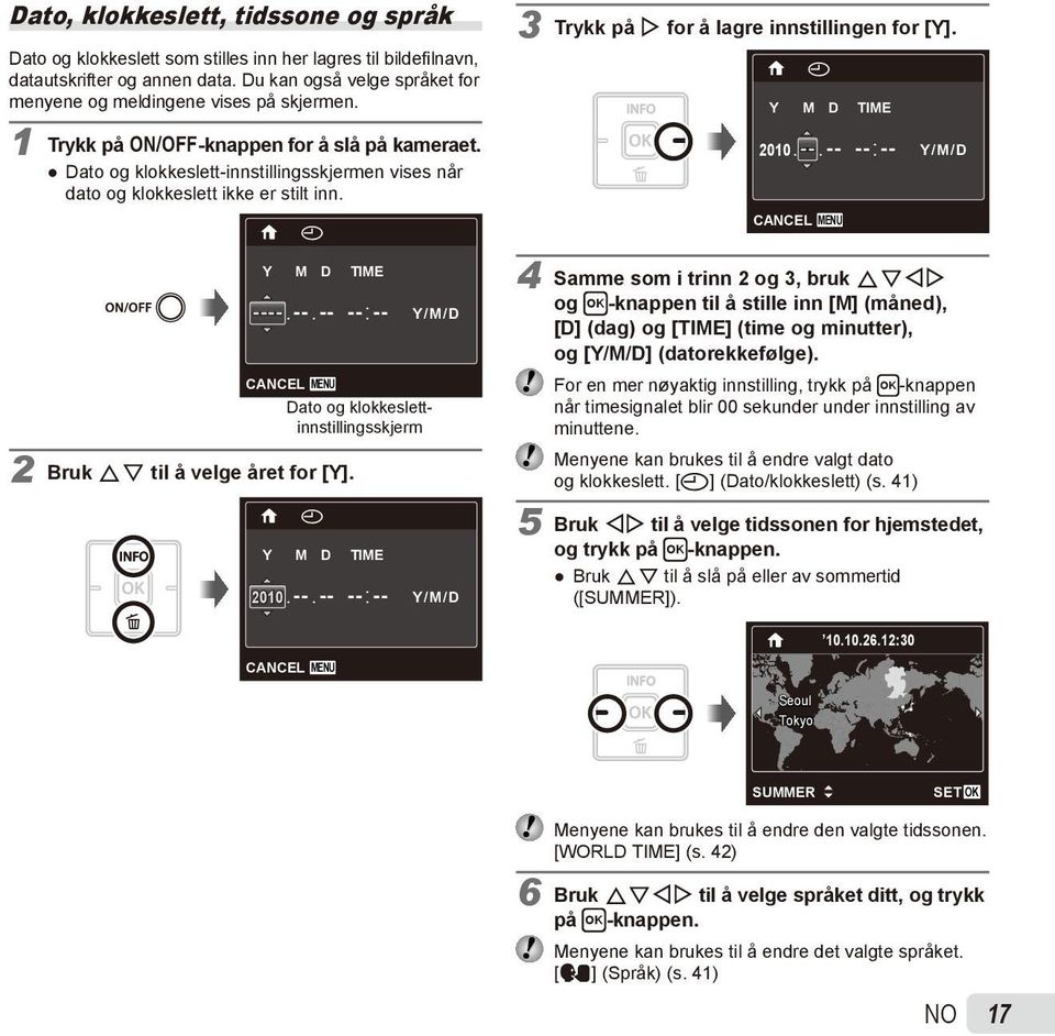 Dato og klokkeslett-innstillingsskjermen vises når dato og klokkeslett ikke er stilt inn. X 2010. --.