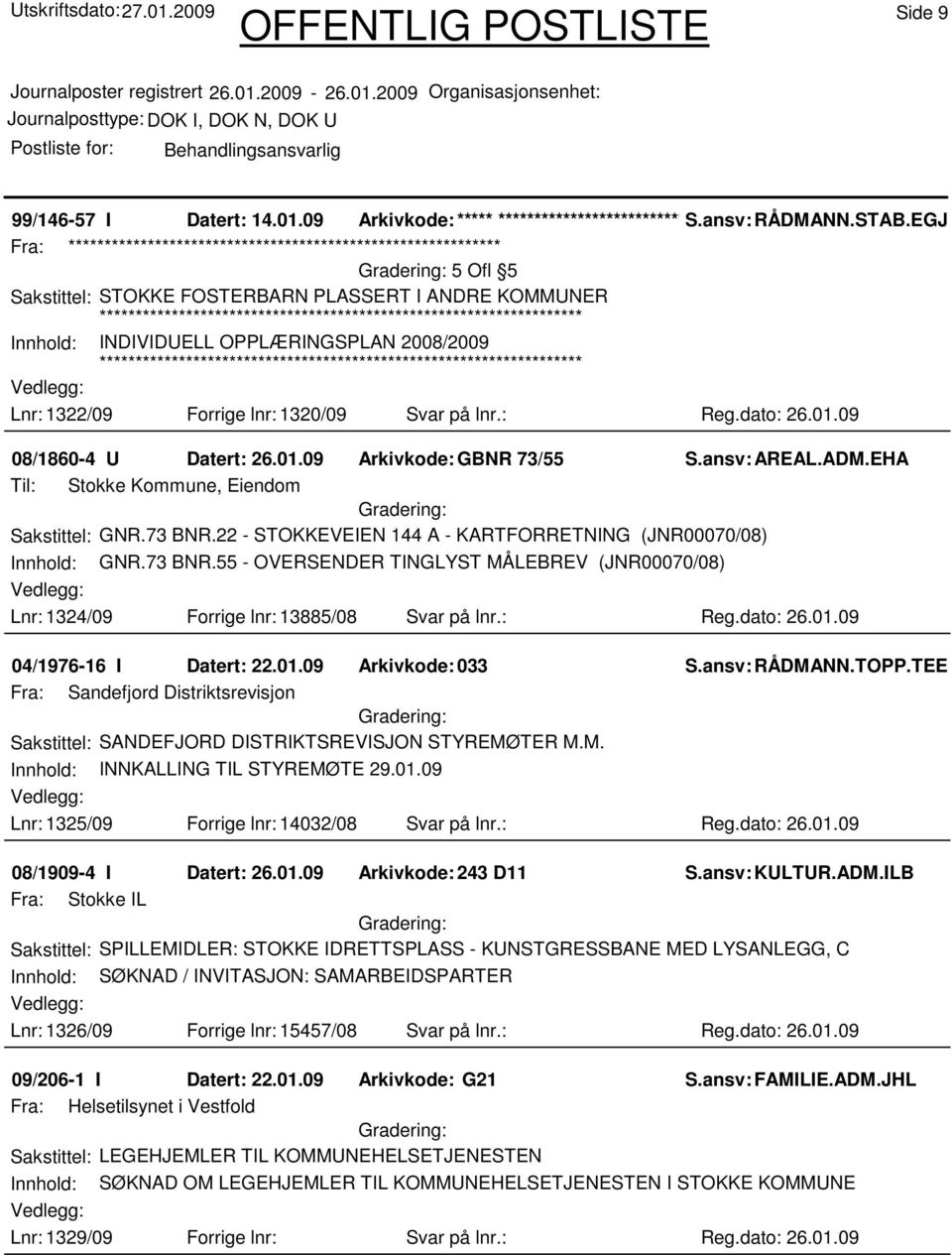 09 08/1860-4 U Datert: 26.01.09 Arkivkode:GBNR 73/55 S.ansv: AREAL.ADM.EHA Til: Stokke Kommune, Eiendom Sakstittel: GNR.73 BNR.22 - STOKKEVEIEN 144 A - KARTFORRETNING (JNR00070/08) Innhold: GNR.