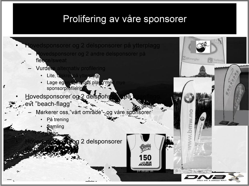 Ski-cross plagg med mye sponsorprofilering Hovedsponsorer og 2 delsponsorer på traseflagg, evt
