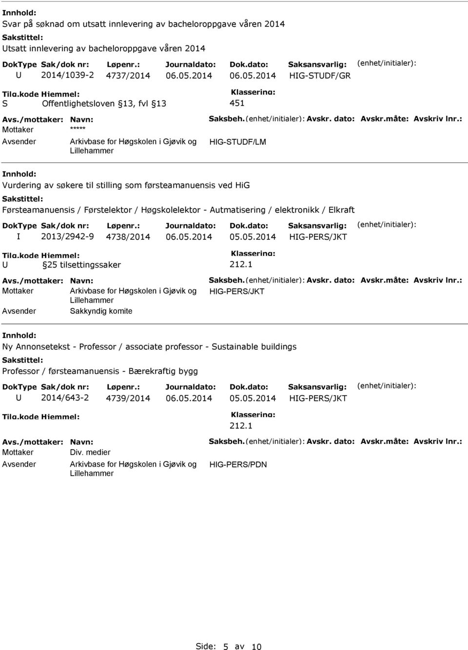 elektronikk / Elkraft 2013/2942-9 4738/2014 HG-PER/JKT 25 tilsettingssaker 212.