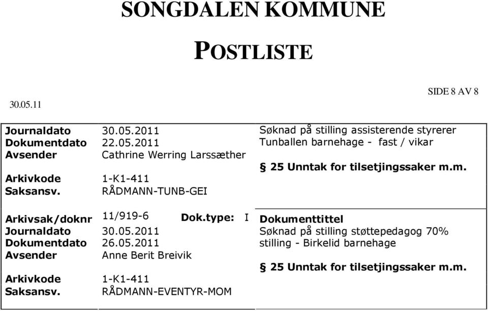 Søknad på stilling assisterende styrerer Tunballen barnehage - fast / vikar