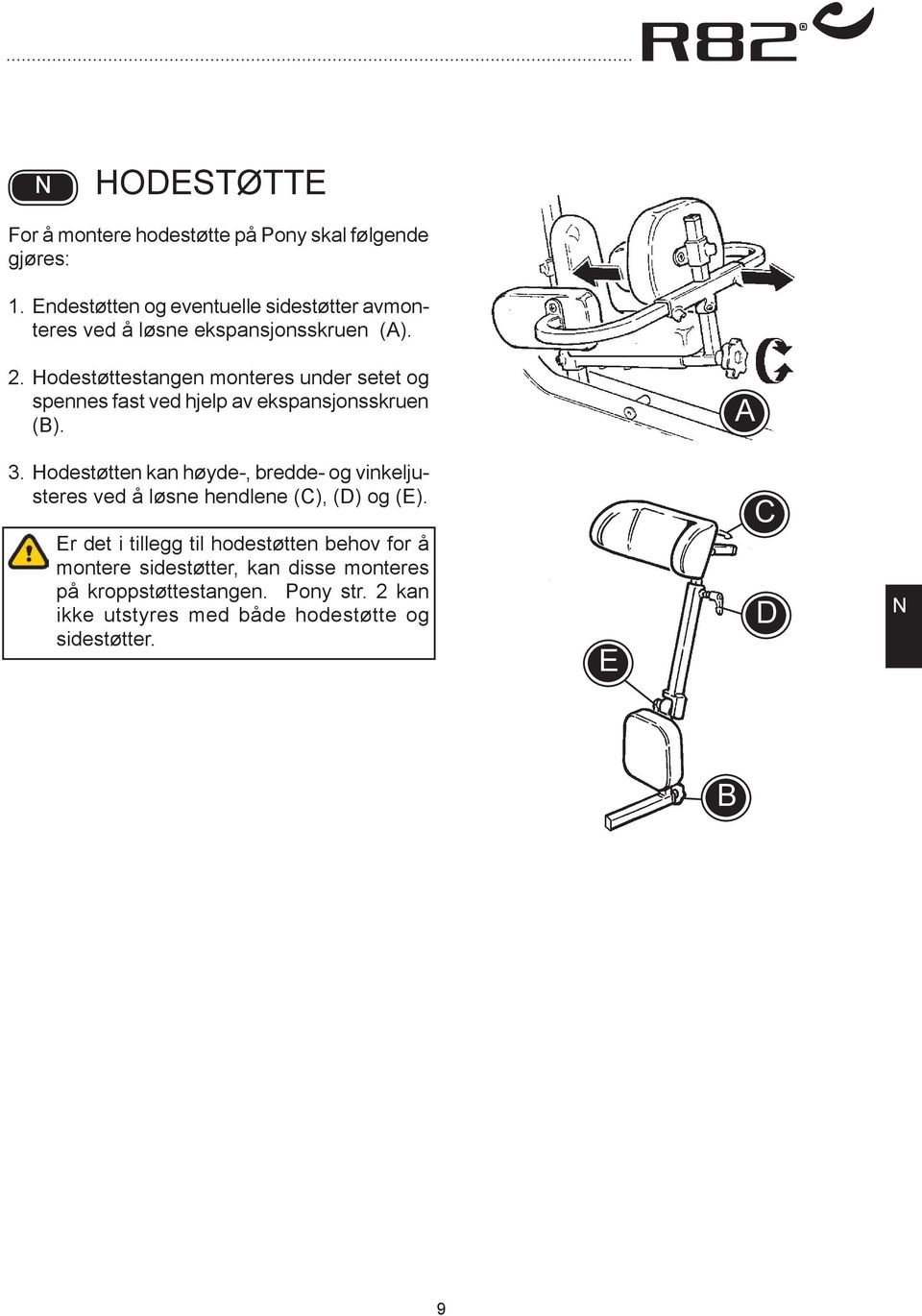 Hodestøttestangen monteres under setet og spennes fast ved hjelp av ekspansjonsskruen (). 3.
