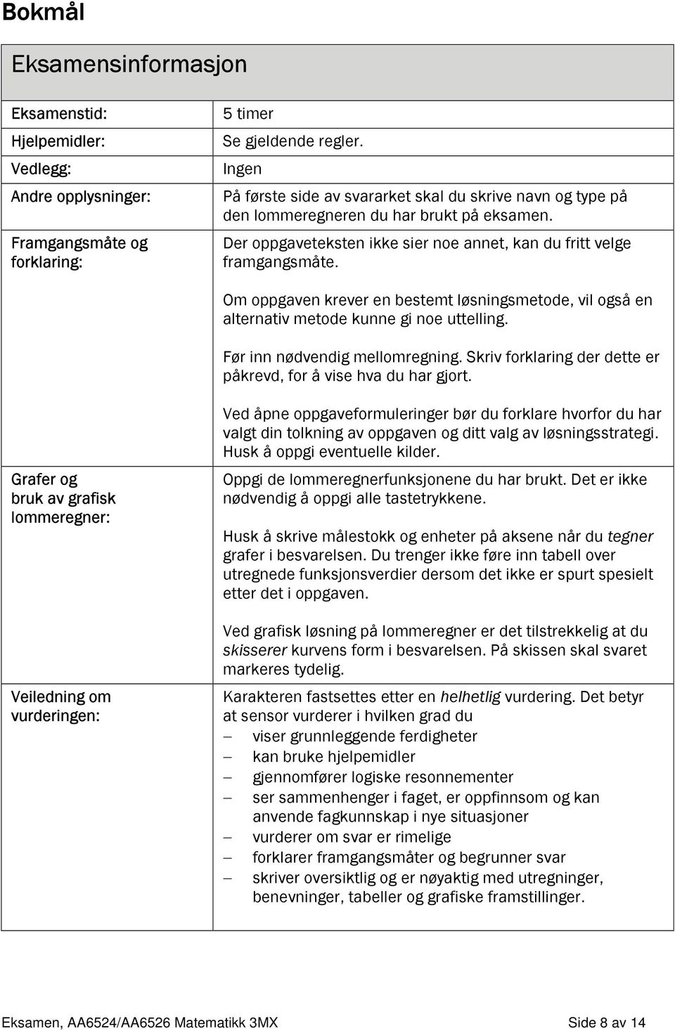 Om oppgaven krever en bestemt løsningsmetode, vil også en alternativ metode kunne gi noe uttelling. Før inn nødvendig mellomregning. Skriv forklaring der dette er påkrevd, for å vise hva du har gjort.