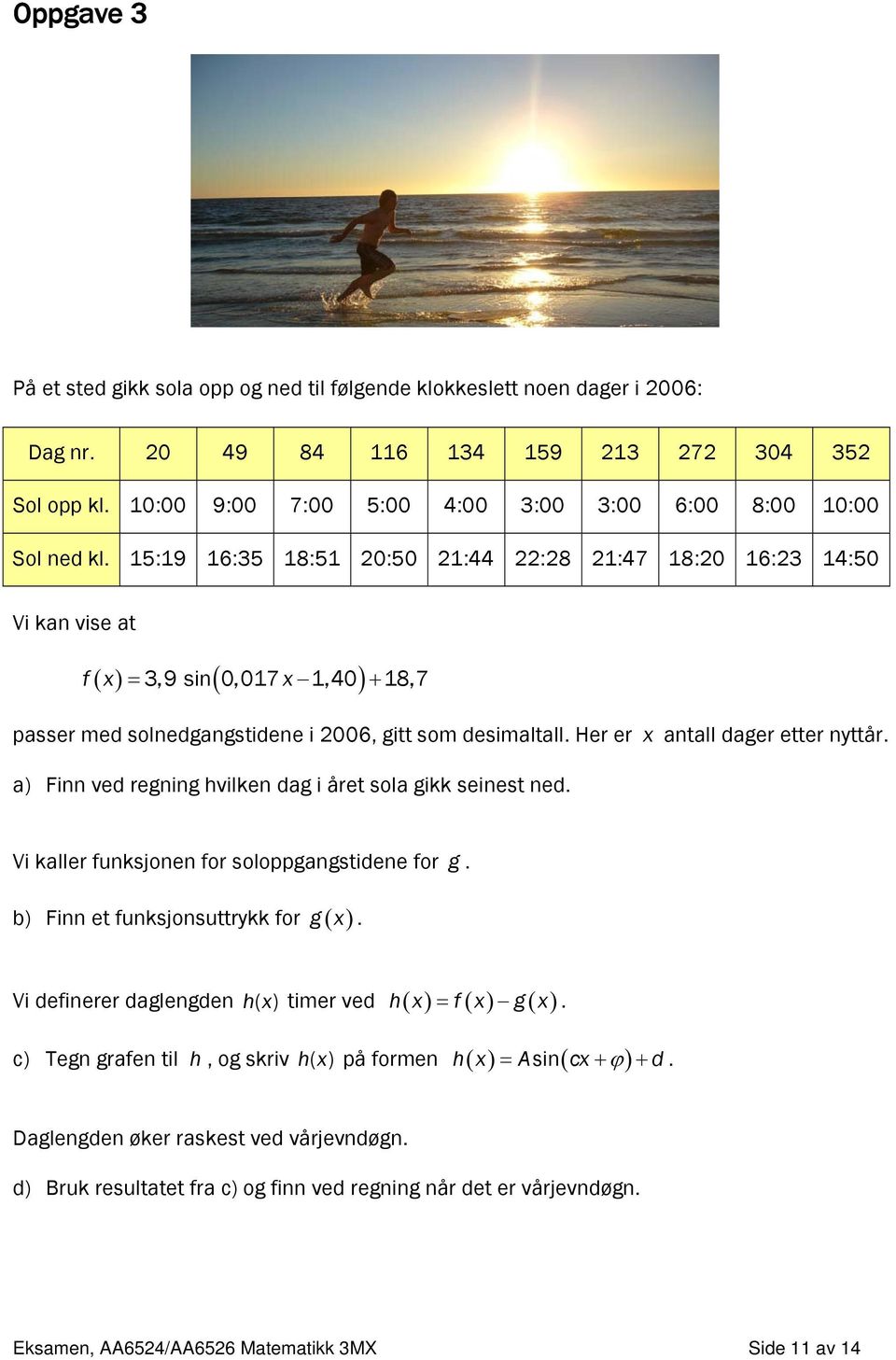 15:19 16:35 18:51 20:50 21:44 22:28 21:47 18:20 16:23 14:50 Vi kan vise at ( ) ( x ) f x = 3,9 sin 0,017 1,40 + 18,7 passer med solnedgangstidene i 2006, gitt som desimaltall.