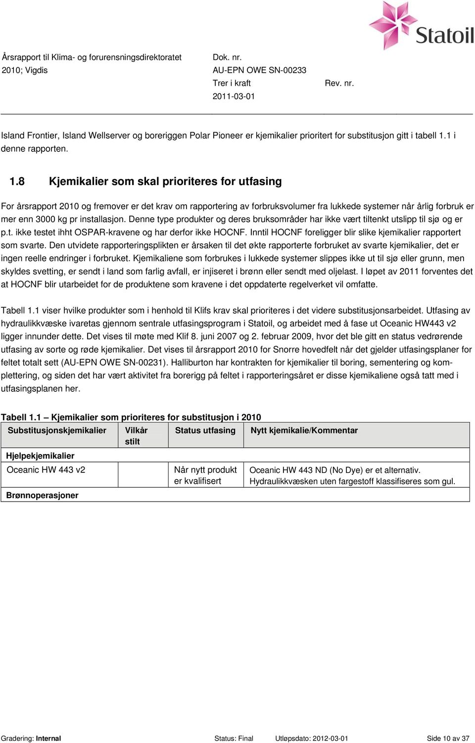 8 Kjemikalier som skal prioriteres for utfasing For årsrapport 2010 og fremover er det krav om rapportering av forbruksvolumer fra lukkede systemer når årlig forbruk er mer enn 3000 kg pr