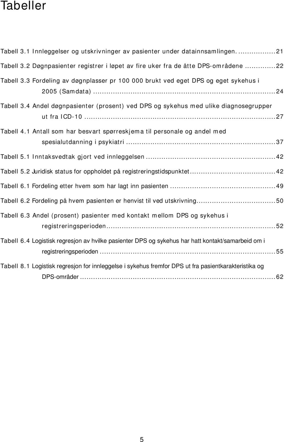 ..27 Tabell 4.1 Antall som har besvart spørreskjema til personale og andel med spesialutdanning i psykiatri...37 Tabell 5.1 Inntaksvedtak gjort ved innleggelsen...42 Tabell 5.