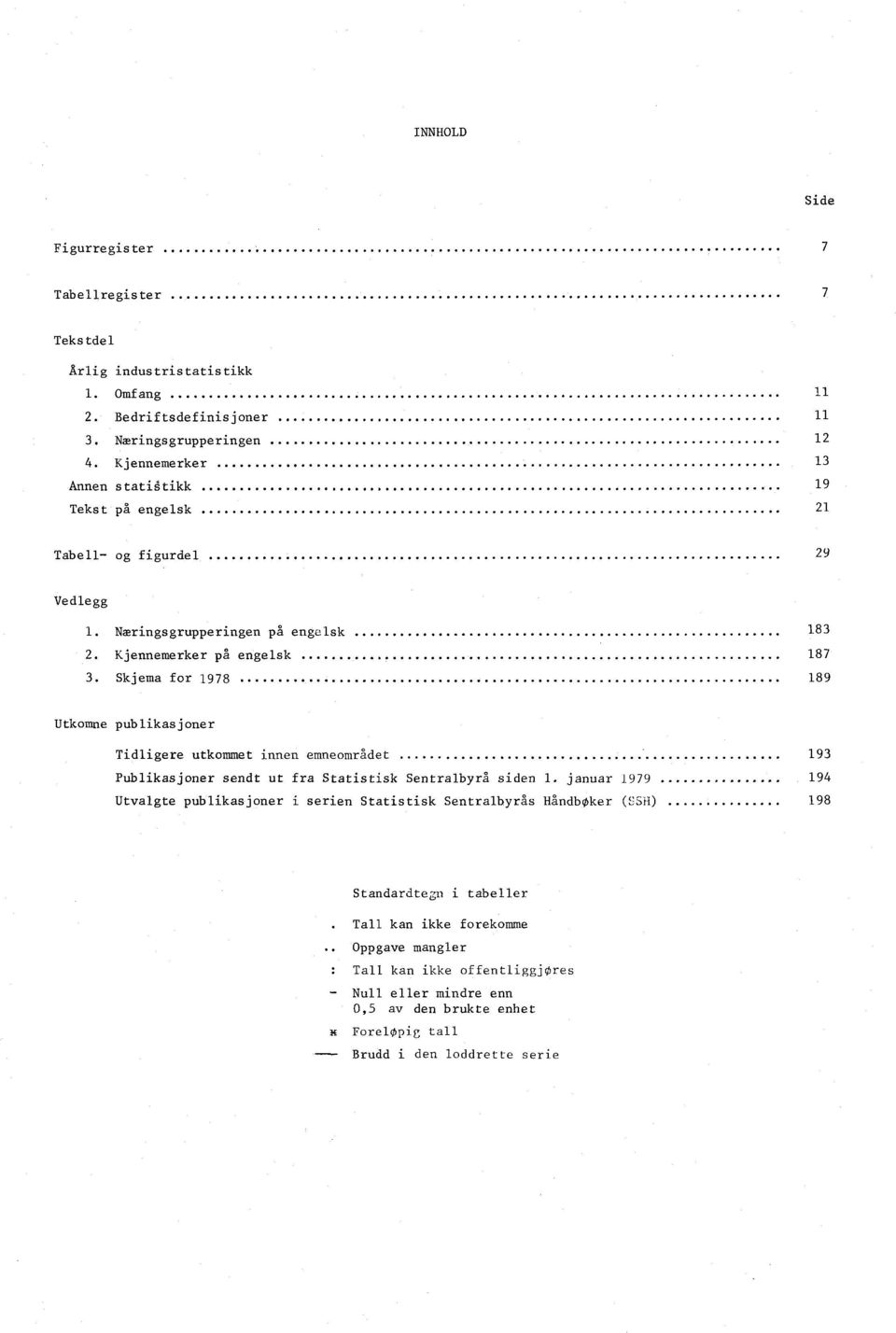 Skjema for 1978 189 Utkomne publikasjoner Tidligere utkommet innen emneområdet 193 Publikasjoner sendt ut fra Statistisk Sentralbyrå siden 1.
