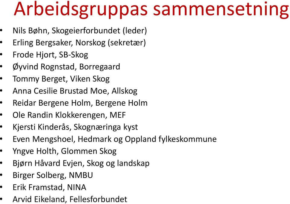 Ole Randin Klokkerengen, MEF Kjersti Kinderås, Skognæringa kyst Even Mengshoel, Hedmark og Oppland fylkeskommune Yngve