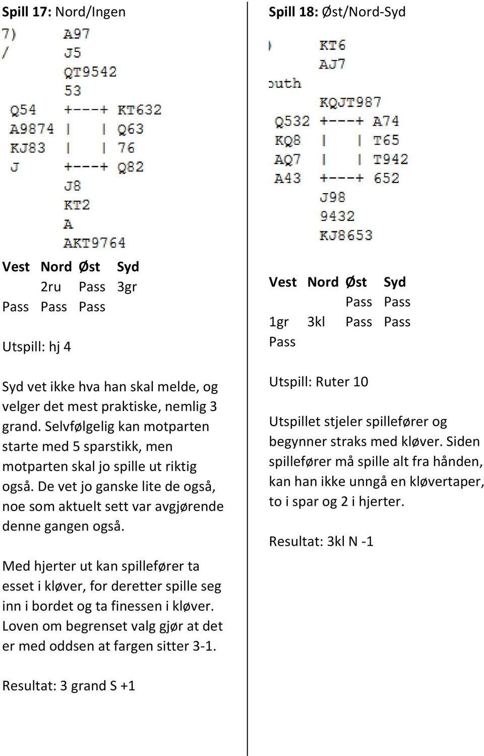 Med hjerter ut kan spillefører ta esset i kløver, for deretter spille seg inn i bordet og ta finessen i kløver. Loven om begrenset valg gjør at det er med oddsen at fargen sitter 3-1.