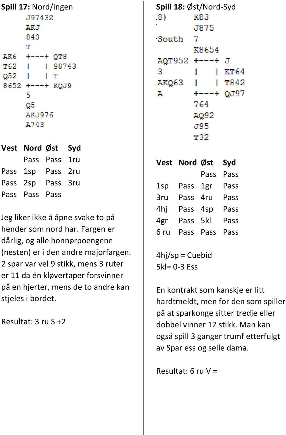 2 spar var vel 9 stikk, mens 3 ruter er 11 da én kløvertaper forsvinner på en hjerter, mens de to andre kan stjeles i bordet.