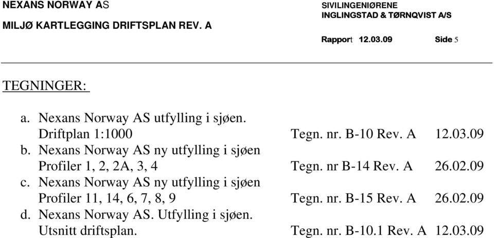 Nexans Norway AS ny utfylling i sjøen Profiler 1, 2, 2A, 3, 4 Tegn. nr B-14 Rev. A 26.02.09 c.