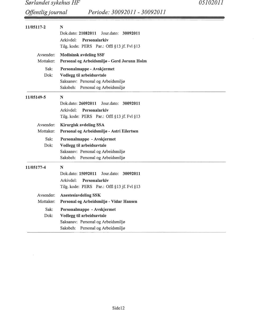 Avskjermet 11/05149-5 N Dok.dato: 26092011 Jour.